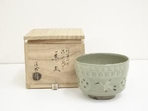 京焼　田中渓峰造　利休所持浪花筒写茶碗（共箱）